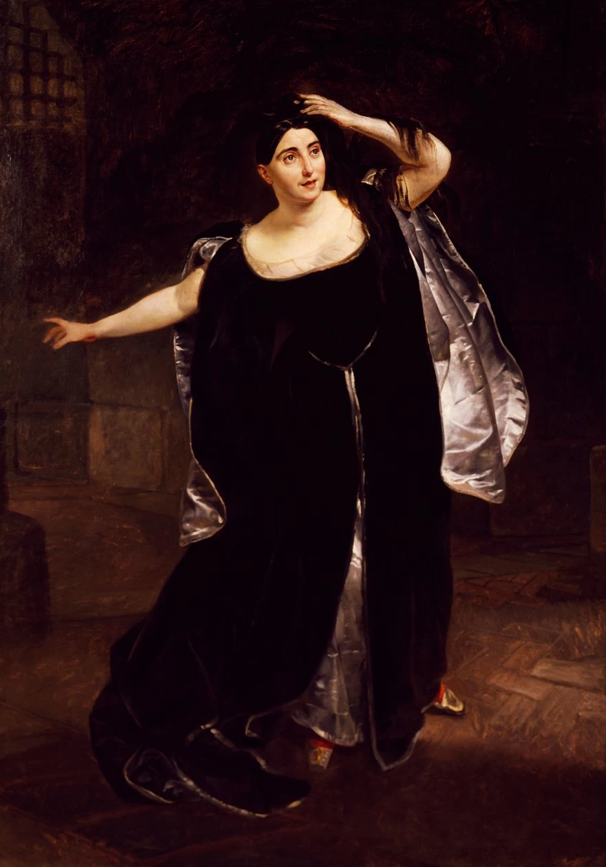 Giuditta Pasta, soprano italiana, nella scena della pazzia di Anna Bolena, dall'opera di Gaetano Donizetti